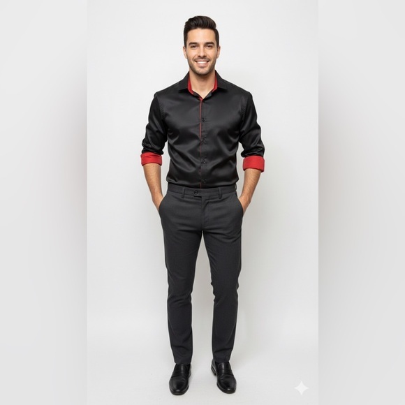 Jemytop Other - Jemitop Men's Black Shirt Jacket with Red Trim Size M
